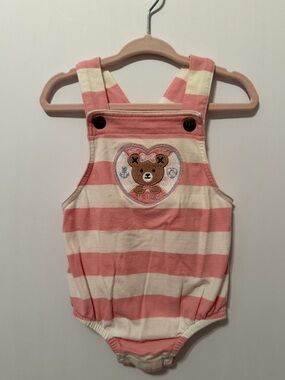 Huxbaby  Striped Pink & Cream Teddy Romper SIZE 6-12M